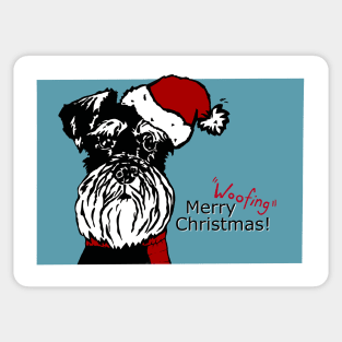 Merry Woofing Christmas Miniature Schnauzer Dog in Santa Hat Sticker